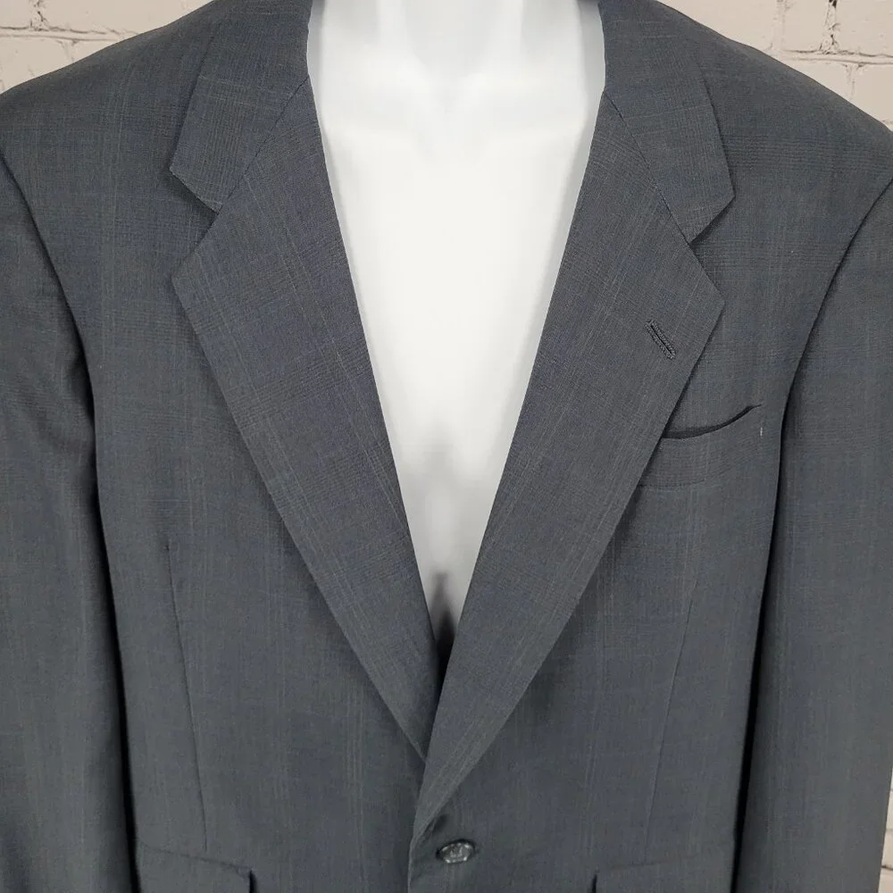 Hart Schaffner & Marx Blue Check Full Suit USA Made Jacket Size 42R Pants 34x31